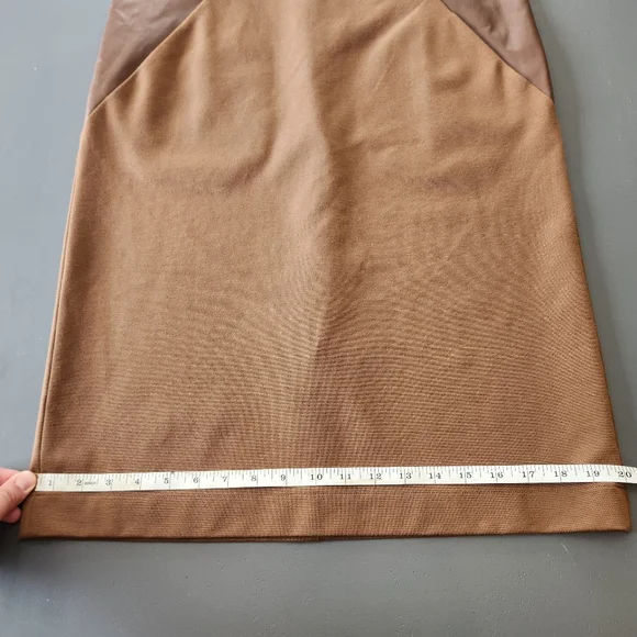 Lafayette 148 New York Sz 6 Dress Brown Genuine Leather Trim Pockets Sleeveless - Picture 9 of 12